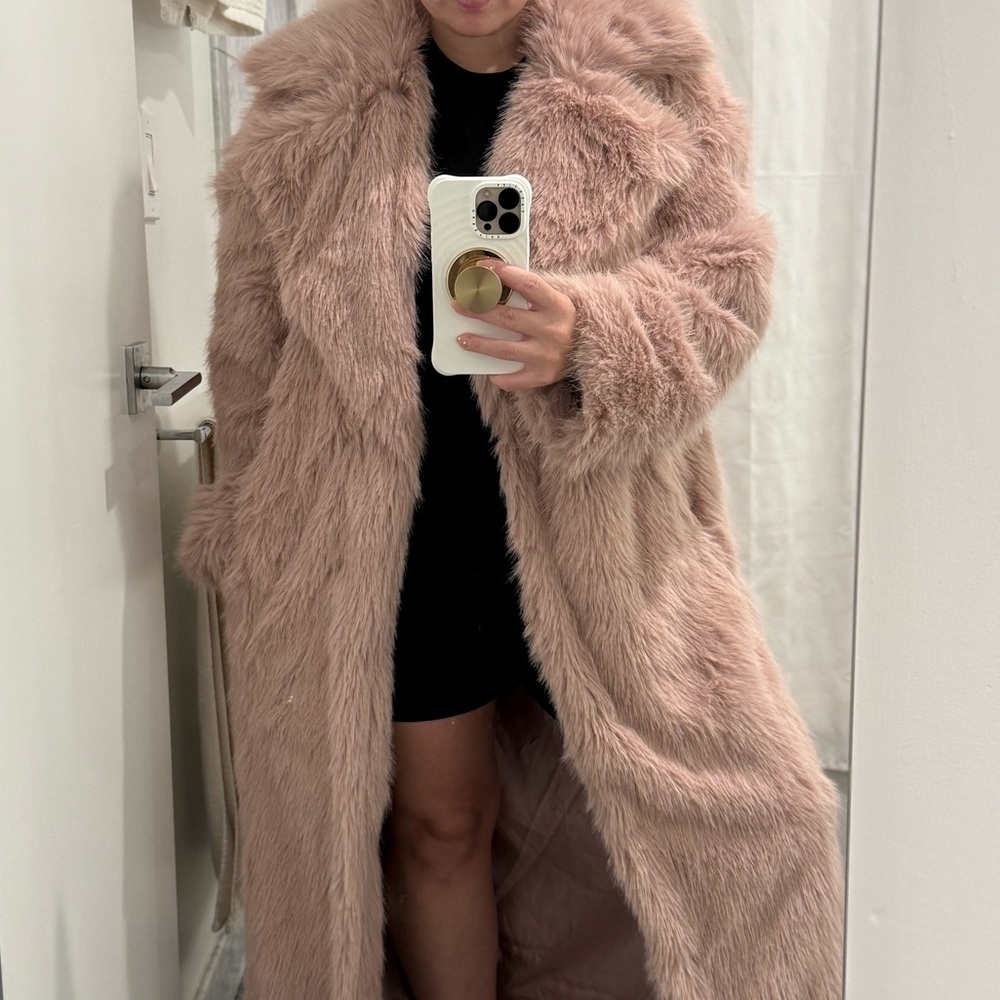 Topshop Pink Faux Fur Long Coat - Picture 7 of 8